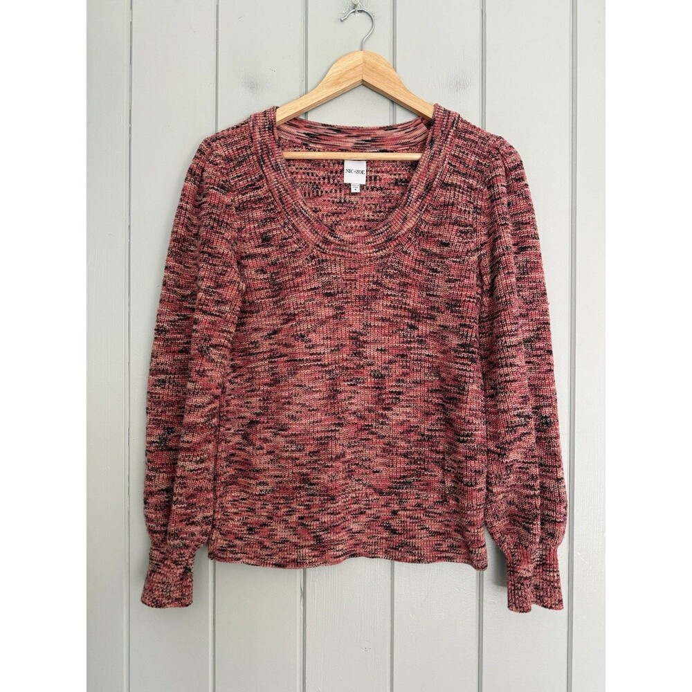 Nic + Zoe Sweater S Small Scoop Neck Space Dye Pink Puff Sleeves Cotton Blend